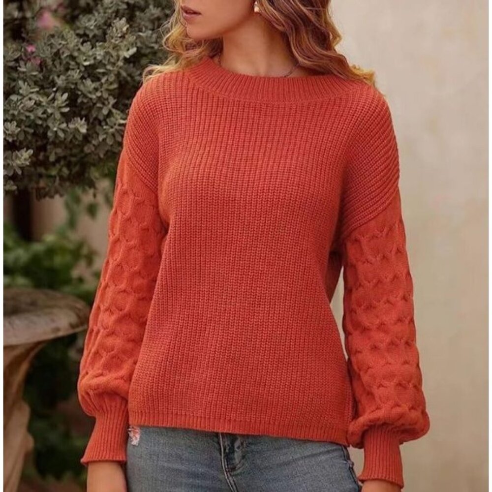 Pretty Garden Orange Knit Pullover Sweater Women's Large